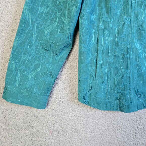 Chicos Additions Teal Textured Button Jacket Size 2 Hip Length Jacquard Workwear - Picture 7 of 16